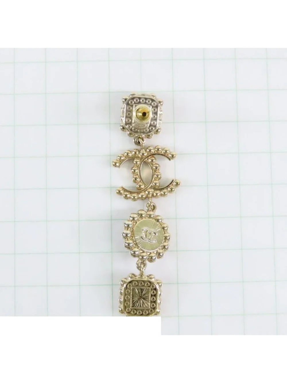 Chanel Drop Earrings Gold Metal Rhinestone CC Logo